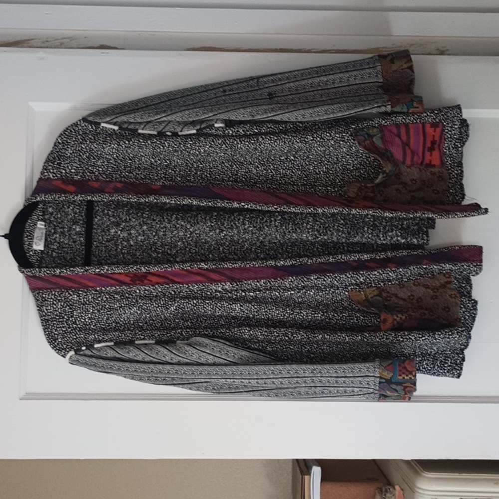 Vintage Multicolor Patterned Open Cardigan